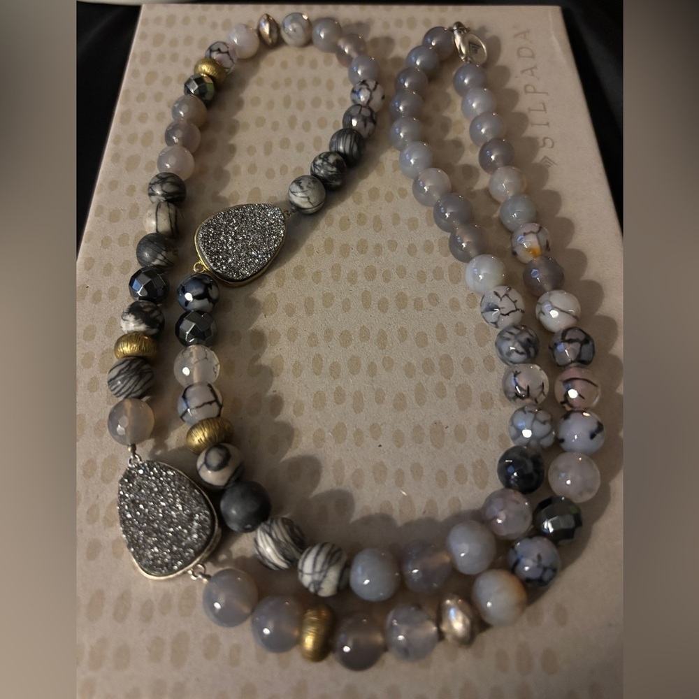 Silpada “Ode to Geode” Natural Agate Druzy Double Strand Necklace
